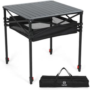 Nice C Aluminum Square Adjustable Height Camping Folding Table (27'' Large) | Small Poratable Compact Table, Lightweight Aluminum, Roll-Up Tabletop, Carry Bag, Outdoor, Picnic, Backyard, BBQ
