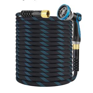 Non-Expanding Garden Hose 100 ft, Kink Free Flexible Water Hose with 10-Pattern Spray Nozzle, Lightweight Hose Pipe, Leak Proof, 3/4" Swivel Connectors, Super Fabric, Portable Storage Strap