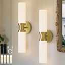 Rechargeable Battery Wall Sconce Set of Two, 8000mAh Wireless, Dimmable, Timer, Remote, Touch Control, 3000K, USB-C Charging for Living Room Gold with White Lampshade (Include 4 Special Bulbs)