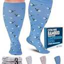 Doctor's Select 3 Pairs Plus Size Compression Socks Wide Calf | Bamboo Viscose Knee High Socks | Extra Wide Calf | Peach, White, Light Blue (Flowers),  Size: X-Large