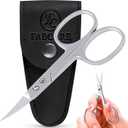 FABCARE curved nail scissors with pouch and e-book, innovative micro-serrations for fingernails, toenails, sharp cuticle trimming, professional stainless steel design, precise manicure grooming.