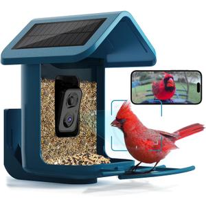 Bird Feeder with Camera Solar Powered : Smart Camera Bird Feeder 2K Live Feed Cam for Outdoor Backyard - Ai Identify Auto Capture Videos Pictures, Gifts for Birdlover Mom Dad, 2.4GHz WiFi (Blue)