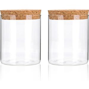 Airtight Glass Storage Containers with cork Lid, for Kitchen Pantry Organization and Storage jarIdeal for Coffee Beans Snacks Flour Cereal Sugar Tea 16oz. (Circular 3.9 * 3.3in*2pcs)