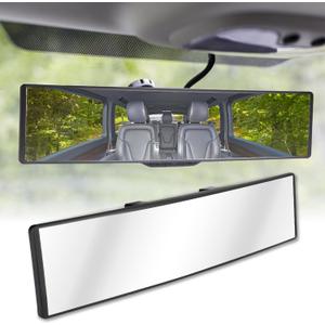 Rear View Mirror, Universal 11.4 Inch Interior Clip On Panoramic Convex Mirrors for Car Accessories, HD Anti Glare Wide Angle and Reduce Blind Spot, Extended Rear View Mirror for Cars, SUVs, Trucks (White)