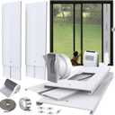 Max 105" Sliding Door AC Vent Kit with Screen net & 2 weather strippings Energy Saving Airtight Universal 5.0/5.9 Inch AC Hose Coupler Portable AC Balcony Door/Window Seal Plates kit