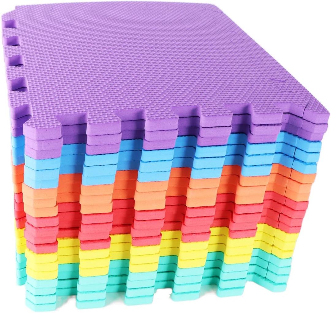 Gym Mats Colorful 20 pcs Floor Mats with Edge Pieces, High-Density EVA Foam Anti-Fatigue Mat
