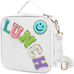 Insulated Lunch Bag With Adjustable Shoulder Strap, Corduroy Lunch Box