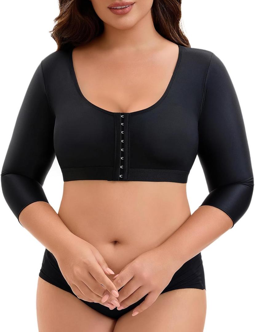 Upper Arm Compression Sleeve Women Lipo Post Surgery Slimming Arm Compression Garments Front Closure (XX-Large, Black)