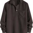 ZAFUL Men's Corduroy Shirts Solid Color 2025 Fall Half Button Long Sleeves Polo Shirt Casual Work Collared Shirt with Pocket (M)