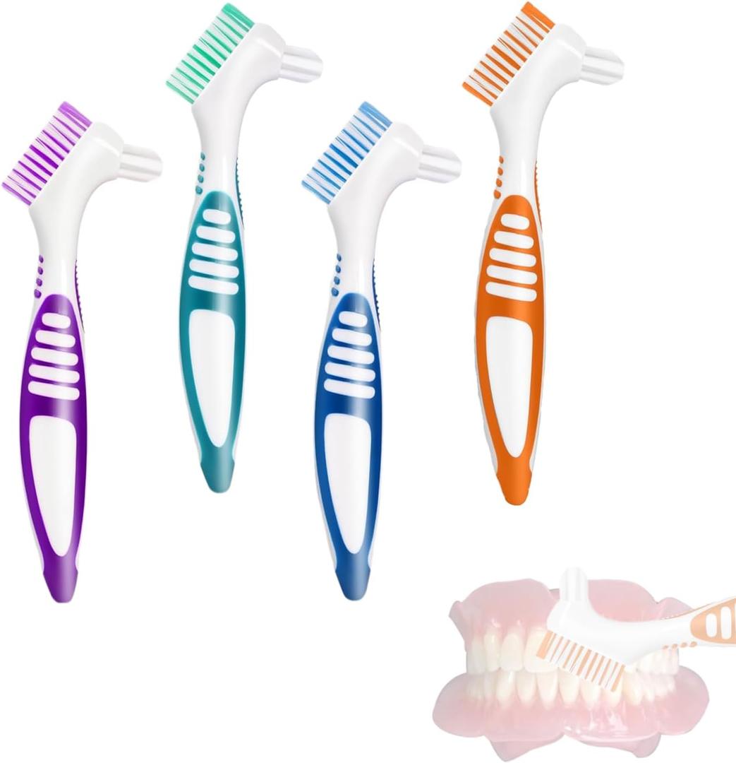 Denture Brush 4Pcs Denture Toothbrushes,Denture Cleaning Care Cleaning Brush,Double Sided Toothbrush for Denture Cleaning Care