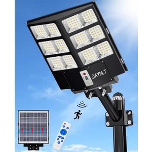JAYNLT Y-2000W Solar Street Light, 200000LM 6500K Solar Flood Lights Outdoor Dusk to Dawn, 6500K IP67 Waterproof Parking lot Light Outdoor with Motion Sensor and Remote Control for Garage, Road (1Pack)