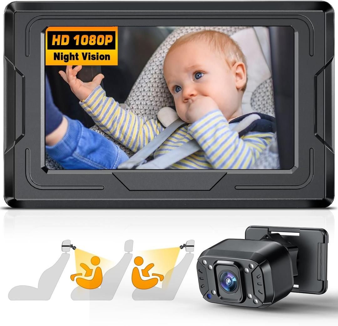 FEISIKE Baby Car Camera, 4.3'' Back Seat Baby Car Camera Mirror for Crystal Infrared Night Vision, 360 Rotation & 149 Wide View, 3 Mins Easy Installation