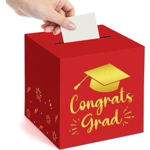 Graduation Card Box Red 9 Inches Class of 2026 Grad Cap Box Congrats Grad Foldable Cardboard Holder for High School College Graduation Party Decorations