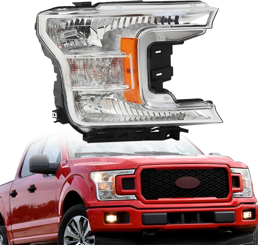 munirater Headlight Assembly Replacement for 2018 2019 2020 F150 Right Halogen Headlamp Passenger Side KL3Z13008C