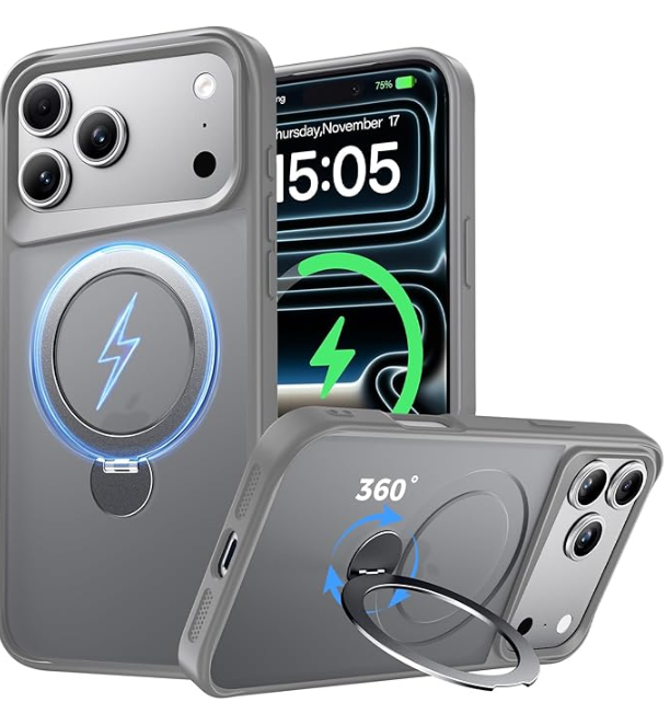 Compatible with iPhone 17 Pro Case, with 360 Magnetic Stand [Compatible with MagSafe] [Military Drop Protection] Shockproof Translucent Matte Case for 17 Pro 6.3 Inch, Grey