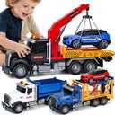 3 Pack 12'' Large Trucks Toy Set,Transport Tow Truck Toy & Dump Trucks and Car Carrier Truck Toys with Lights and Sounds,Friction Powered Movable Parts Kid Boys Toys for 3 4 5 6 7 Years Old