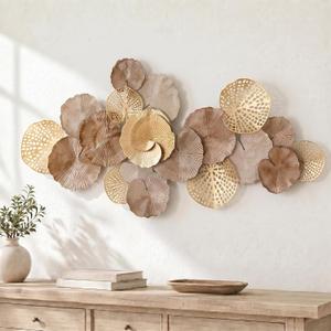 Axioglo 51" Large Wall Decor 3D Lotus Leaf Metal Wall Art for Living Room, 51"L x 26"W