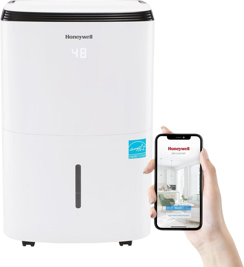 Honeywell 3000 Sq. Ft. Energy Star Smart Dehumidifier for Home Basements & Large Rooms, with WiFi, Alexa Voice Control and Anti-Spill Design - TP50AWKNR