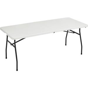 Amazon Basics Heavy Duty Portable Folding Table, 6 ft, Indoor & Outdoor, Fold-in-Half Design with Carrying Handle, White | Portable, Heavy Duty, Indoor & Outdoor, with Carrying Handle