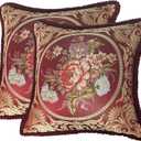 SZHELEJIAM Embroidered Pillow Cover Set of 2, Jacquard Throw Pillow Covers,Vintage Floral Decorative Cushion Covers for Sofa, Bed, Lounger.18.8x18.8 Inch Red