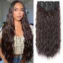 Clip in Hair Extensions, REECHO 5PCS Brown Hair Extensions 24" Thick Long Loose Waves hair extensions HE002 Invisible Lace Weft Natural Soft Hairpieces for Women  Dark Brown