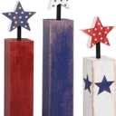 COCHIE 4th of July Decorations Set, Red White Blue Decor, Wooden Patriotic Memorial Day Tiered Tray Decor, Labor Day Decorations, Fourth of July Decoration for Home Office Table (Solid Retro)