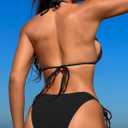 swimall Women's Bikini Set Sexy Triangle Halter Two Piece Swimsuit Double Straps String Tie Bathing Suit (Black, XL)