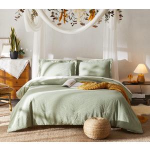 Geniospin Twin Comforter Set, Bed in a Bag Sage Green 5-Pieces, Botanical Pattern, All Season Comfortable Seersucker Bedding with Comforter, Sheets, Pillowcase & Shams (Twin, 66"x86")