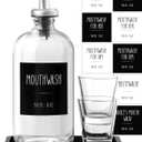 Glass Mouthwash Dispenser for Bathroom, 16 OZ Mouth Wash Bottle Container with Pour Spout & Reusable Mouthwash Cups & Wood Tray & Labels, Black Kitchen Bathroom Decor and Accessories