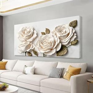 Suconvng Canvas Art Wall Decor Floral Wall Art For Living Room Modern Canvas Wall Decor Prints Pictures For Wall White Flower Wall Art For Hotel Home Artwork 24x48 Inch