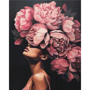 Tucocoo Fashion Head Painting by Numbers Pink Flower Abstract Drawing Nordic Wall Decoration Oil Paint by Numbers Beautiful Woman Head Flower Paint by Numbers for Adults Without Frame-16''Wx20H
