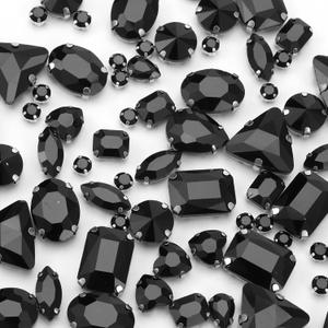 100 PCS Black Flatback Rhinestones, Sew on Rhinestones Glass Mixed Shapes Crystal Gems for Jewelry Crafts Hats Clothes Shoes Dress