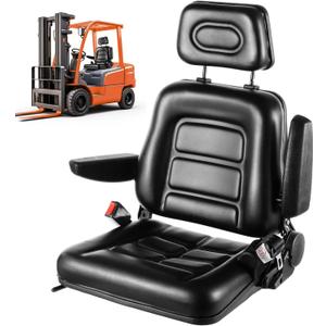 Universal Forklift Seat Adjustable Tractor Seat, Lawn Mower Seat with 0-90 Adjustable Armrest Headrest Safety Belt, Comfortable Leather Skid Steer Seat for Excavator Backhoe Dozer Loader