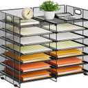 Marbrasse Desktop Literature Organizer, 12 Compartments Mesh Paper Organizer Desk Organizers, Adjustable File Sorter Mail Center Paper Storage Cabinet Classroom Mailbox for Office Home School, Black