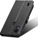 Compatible with AT&T Motivate 4 Leather Case Cover,PU Leather flip Cover Compatible with Cricket Icon 5 Case Cover Black