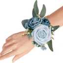 Set of 2 Wrist Corsage Wristlet for Wedding Bridesmaid Mother Grandmother for Bridal Shower Wedding Artificial Roses Flower Prom (Dusty Blue)