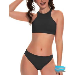 Beautikini Period Swimwear Two Piece Sporty Swimsuit Bikini Menstrual Leakproof Bathing Suit for Teen Girls S