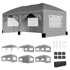 GarveeLife 10 ft x20 ft Party Tent Heavy Duty Pop Up Canopy Commercial Canopy Wedding Tent Event Shelter with 6 Removable Sidewalls and Storage Bag for Patio Backyard Outdoor (Gray)