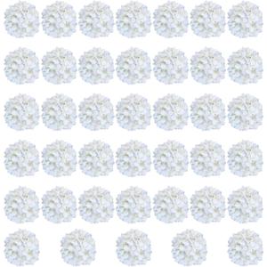 White Hydrangea Artificial Flowers Bulk, 40 Pcs Faux Hydrangea Flowers Heads, Artificial Fake Silk Hydrangea Flowers with Stems, White Flowers Artificial for Decoration Wedding Dcor