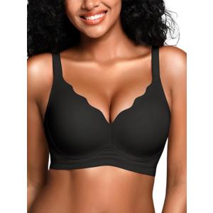 Wireless Jelly Bras for Women No Underwire with Support - S-2XL Seamless Bralettes Everyday Comfort Tshirt Padded Bra (Medium, Black)