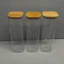 82 Oz Glass Storage Containers with Bamboo Lids, Square Glass Canister Sets Clear Glass Pantry Storage Containers with Lids for Cookie Flour Oat Pasta Tea Coffee Bean, Set of 3
