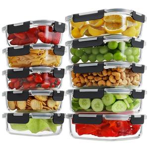 HOMBERKING 9 Pack Glass Meal Prep Containers with Locking Lids, Glass Food Storage Containers Set, Airtight Glass Lunch Bento Boxes, BPA-Free & Leak Proof, 36oz & 14oz, Freezer, Oven, Black