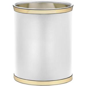 Kraftware 50274 Sophisticates W/Polished 14" Oval Waste Basket Wastebasket, White with Brass