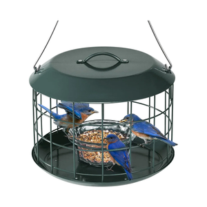 Kingsyard Bluebird Feeders for Outdoors Hanging, All Metal, Cage Bird Feeder with Tray, Squirrel Proof & Weatherproof, Easy to Refill & Clean (Green)