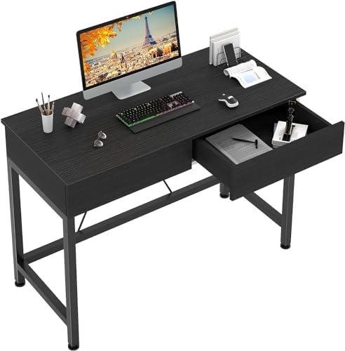 CAIYUN 40Inch Desk with 2 Wooden Drawers,Home Office Desks with Storage, Simple Modern Kids Desk, Vanity Desk for Bedroom, Work Study Writing Desk Table for Small Spaces (Black, Wooden)