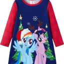 My Little Pony Girls A Line Long Sleeve Skirt Dress Unicorn Graphic Cute Fall Winter Outfit for Baby Toddler Kids 2-6 Years (3T, Twilight Sparkle-deep Blue)