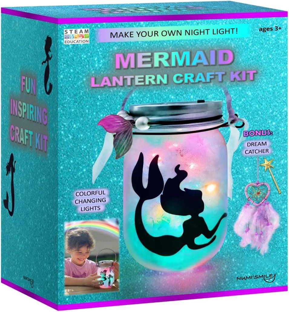 Mermaid Toy Lantern Night Light Craft Kit, Birthday Gifts for Kids, DIY Mermaids Arts and Crafts, Gift for Girls Ages 3 4 5 6 7 8-12 Years, Stem Toys