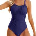 Modest One Piece Swimsuit Women Tummy Control 2026 Long Torso Slimming Bathing Suit Cute Floral Swim Suits (Blue, L)