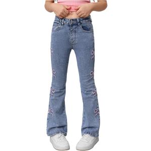 Floerns Girl's Cute Bowknot Jean Pants Embroidery Flared Leg Y2k Denim Pants