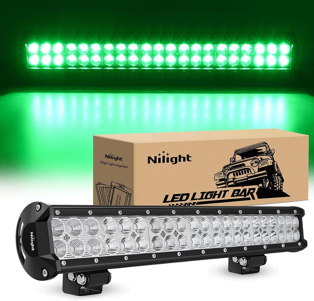Nilight LED Light Bar 20 Inch 126W Spot Flood Combo Green Beam Off Road Lamp Fishing Hunting Emergency Deck Work Lighting for Trucks UTV Pick-up Van Boat Tractor